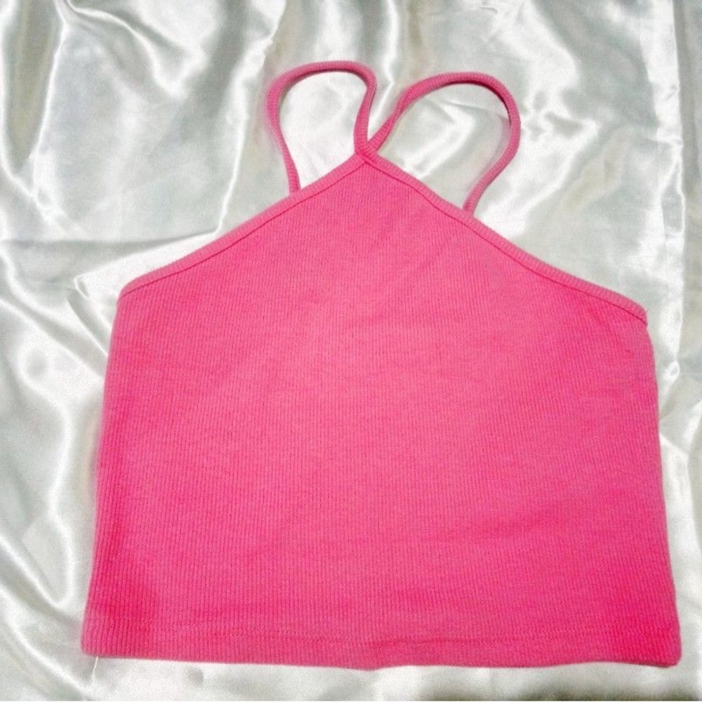 Zara Ribbed Halter Crop Top Spaghetti Strap